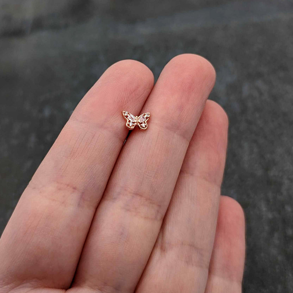 BodyCandy 16G 5/16 Clear Gem Rose Gold Tone Opulent Butterfly Labret Tragus — size reference
