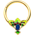 BodyCandy 16G 3/8 Blue Gem Gold Tone Tropic Fan Hinged Segment Ring — main product shot