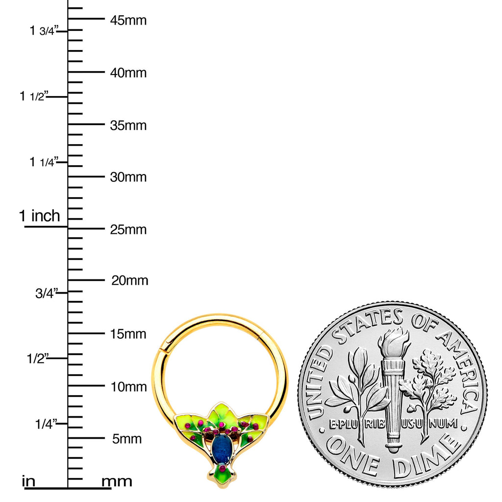 BodyCandy 16G 3/8 Blue Gem Gold Tone Tropic Fan Hinged Segment Ring — lifestyle context