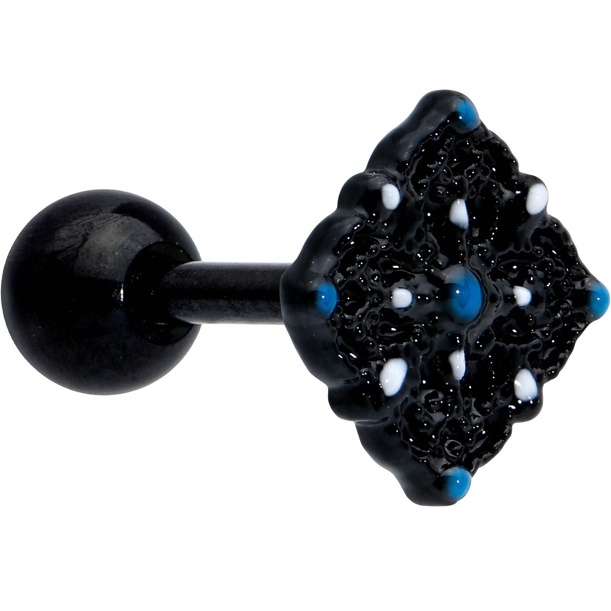 BodyCandy 16G 1/4 Blue Gem Black Lacy Rhombus Cartilage Tragus Earring — main product shot