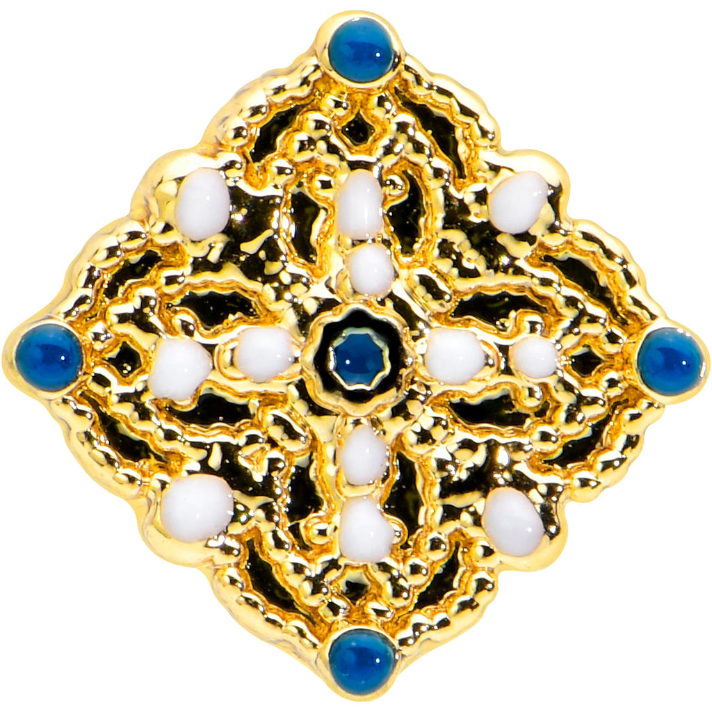 BodyCandy 16G 1/4 Blue Gem Gold Tone Lacy Rhombus Cartilage Tragus Earring — detail close-up