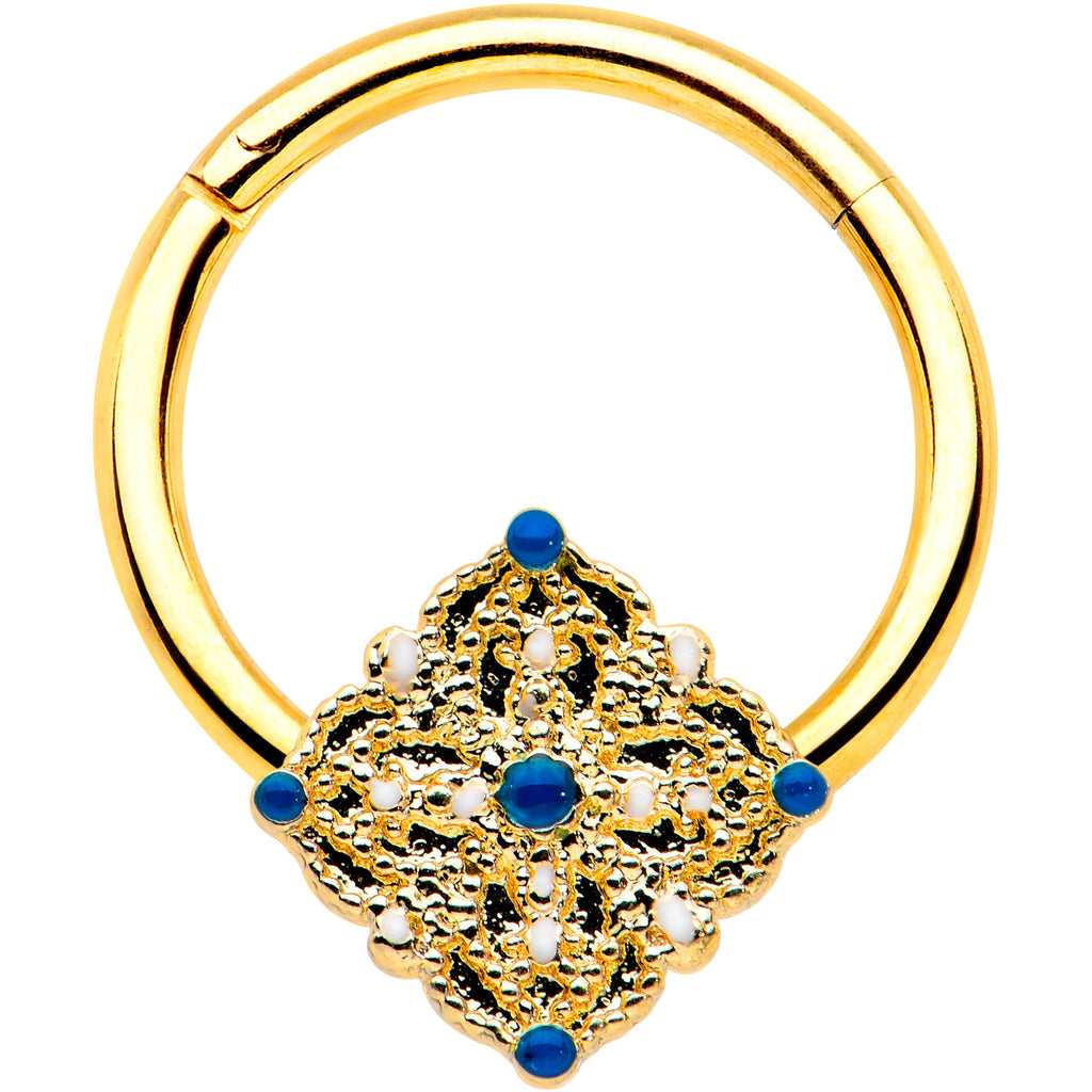 BodyCandy 16G 3/8 Gold Tone Lacy Rhombus Hinged Segment Ring — main product shot