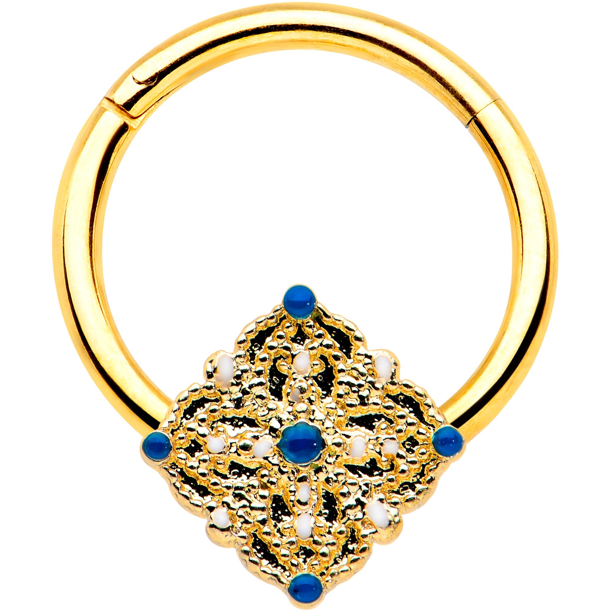 BodyCandy 16G 3/8 Gold Tone Lacy Rhombus Hinged Segment Ring — main product shot