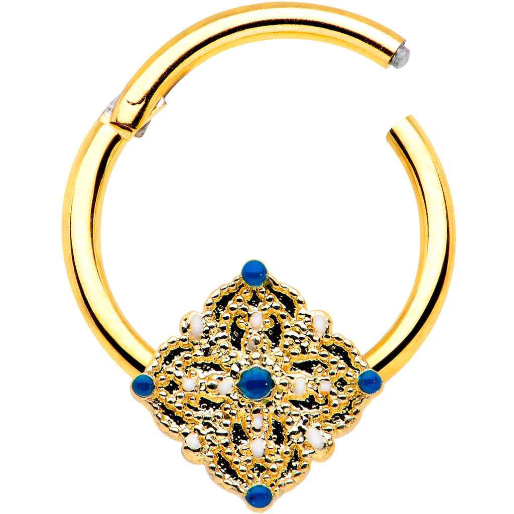 BodyCandy 16G 3/8 Gold Tone Lacy Rhombus Hinged Segment Ring — detail close-up