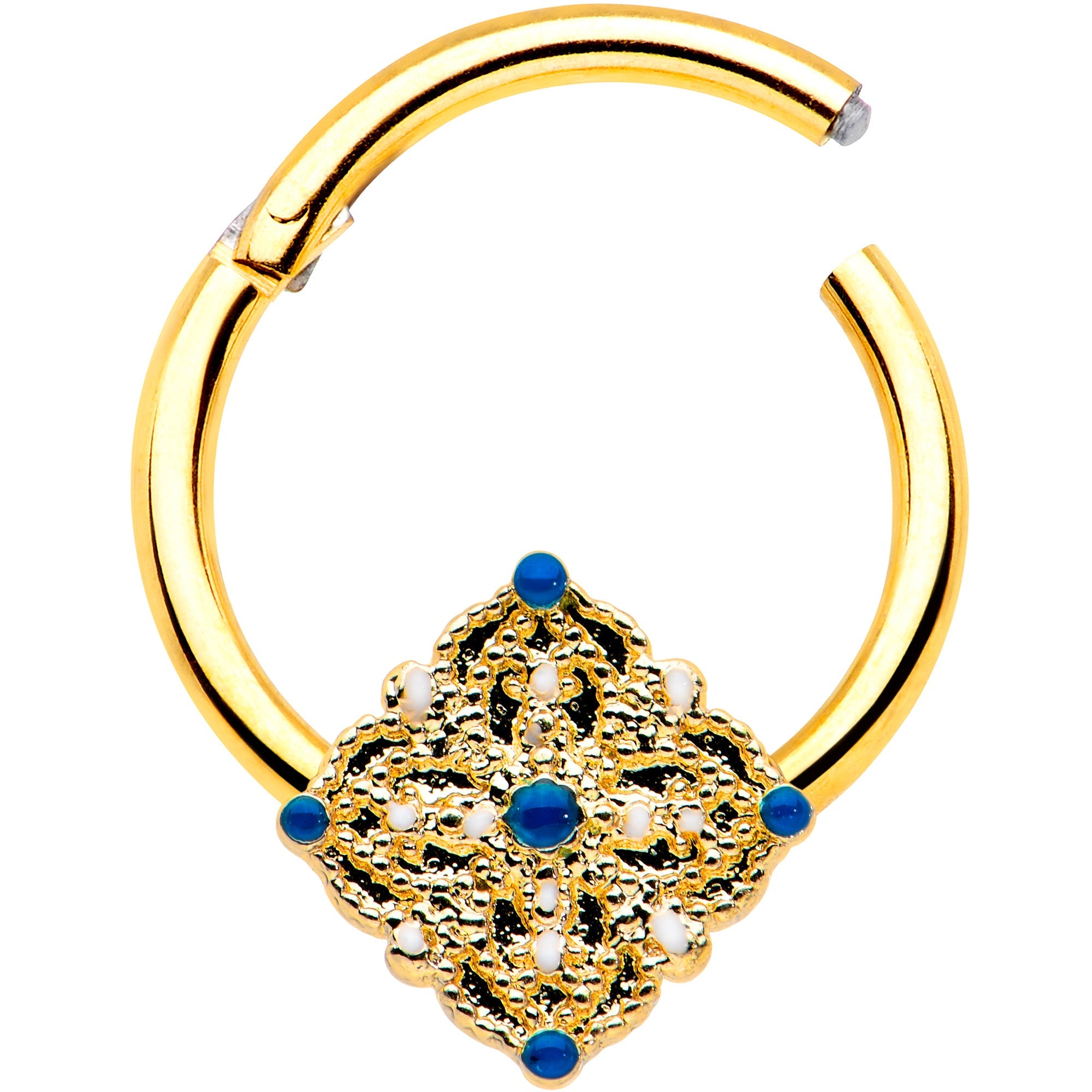 BodyCandy 16G 3/8 Gold Tone Lacy Rhombus Hinged Segment Ring — detail close-up