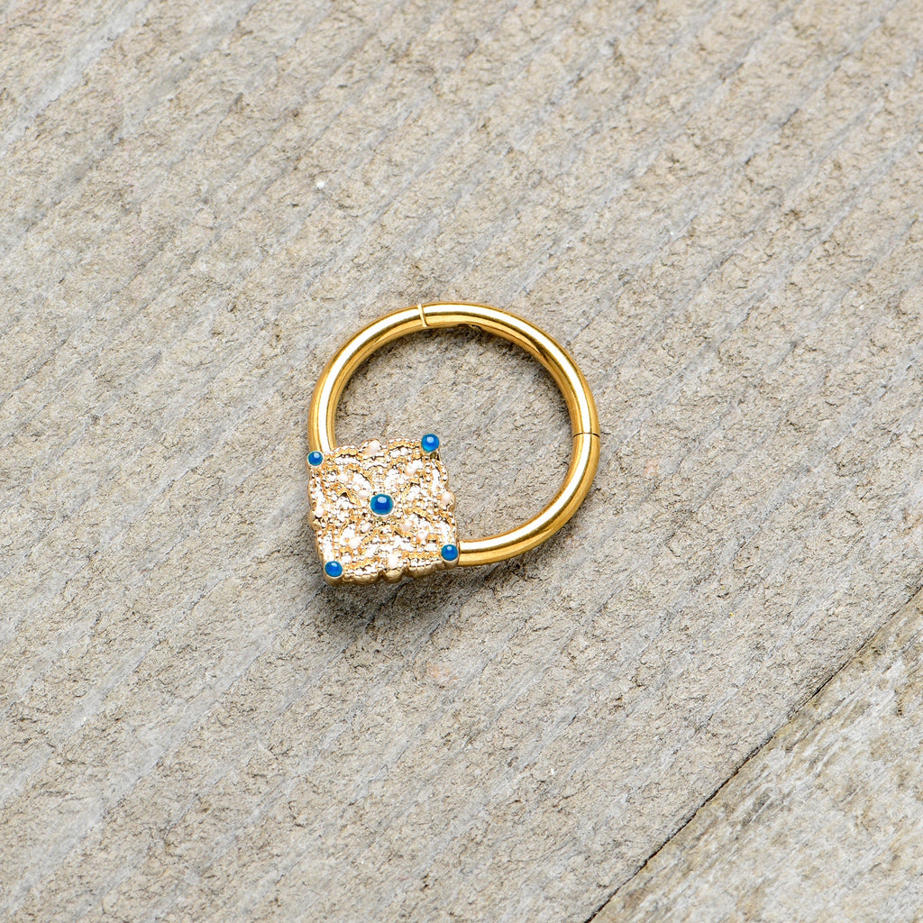 BodyCandy 16G 3/8 Gold Tone Lacy Rhombus Hinged Segment Ring — alternative angle