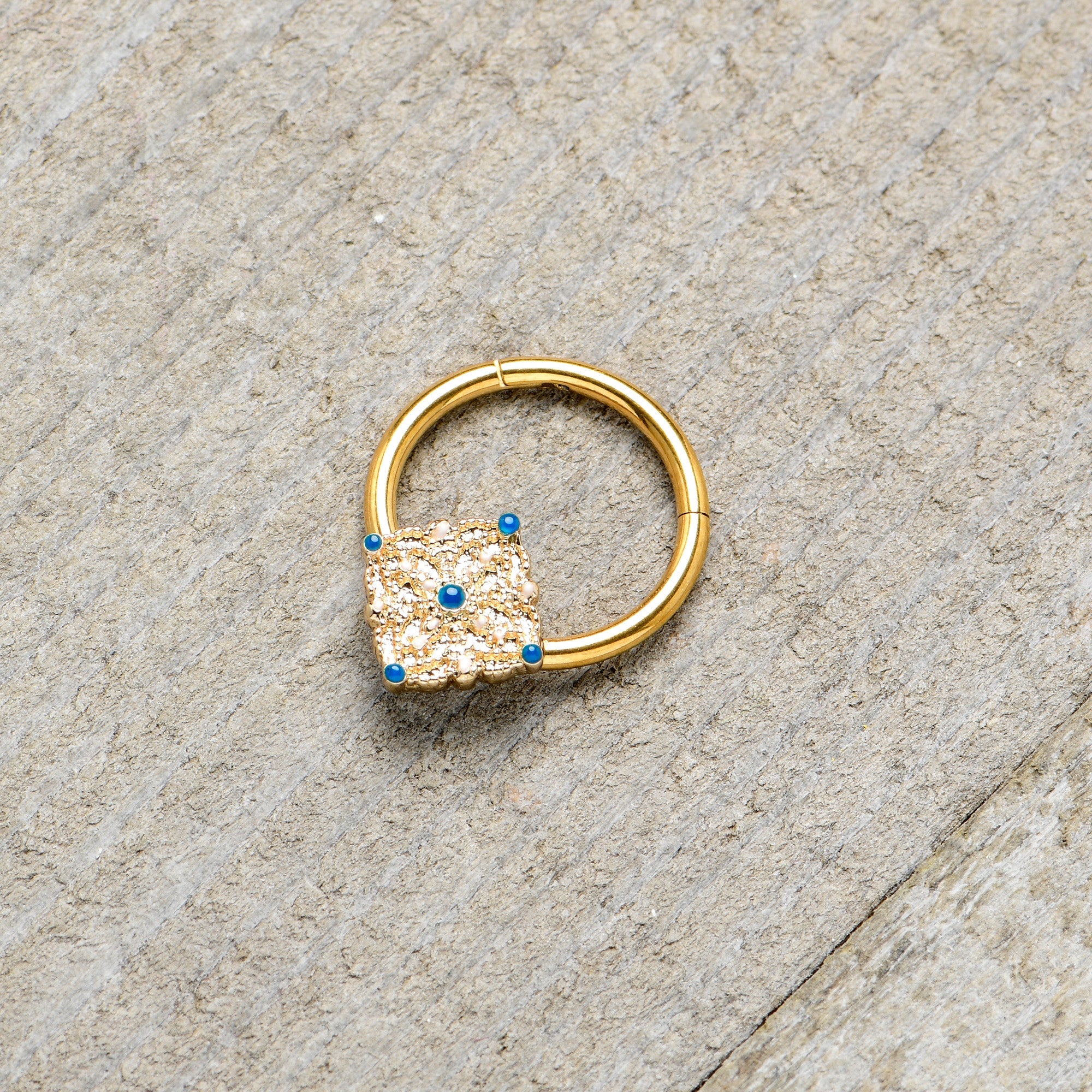 BodyCandy 16G 3/8 Gold Tone Lacy Rhombus Hinged Segment Ring — alternative angle