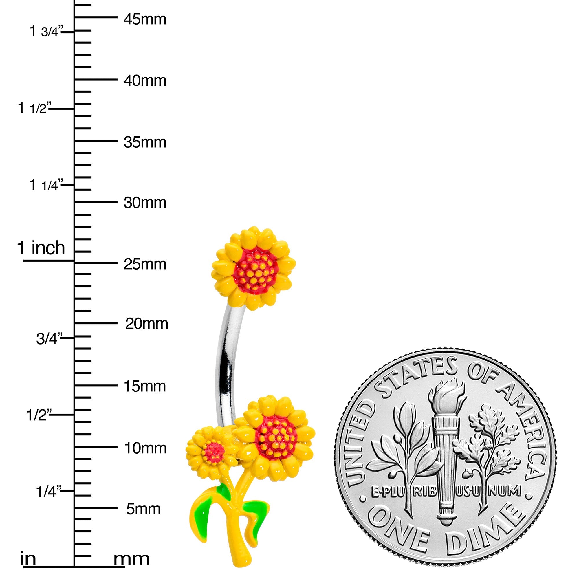 BodyCandy Happy Sunflower Trio Double Mount Belly Ring — detail close-up