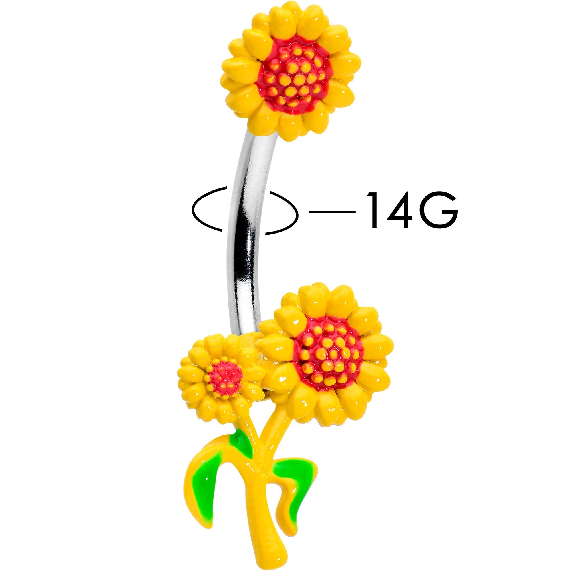BodyCandy Happy Sunflower Trio Double Mount Belly Ring — lifestyle context