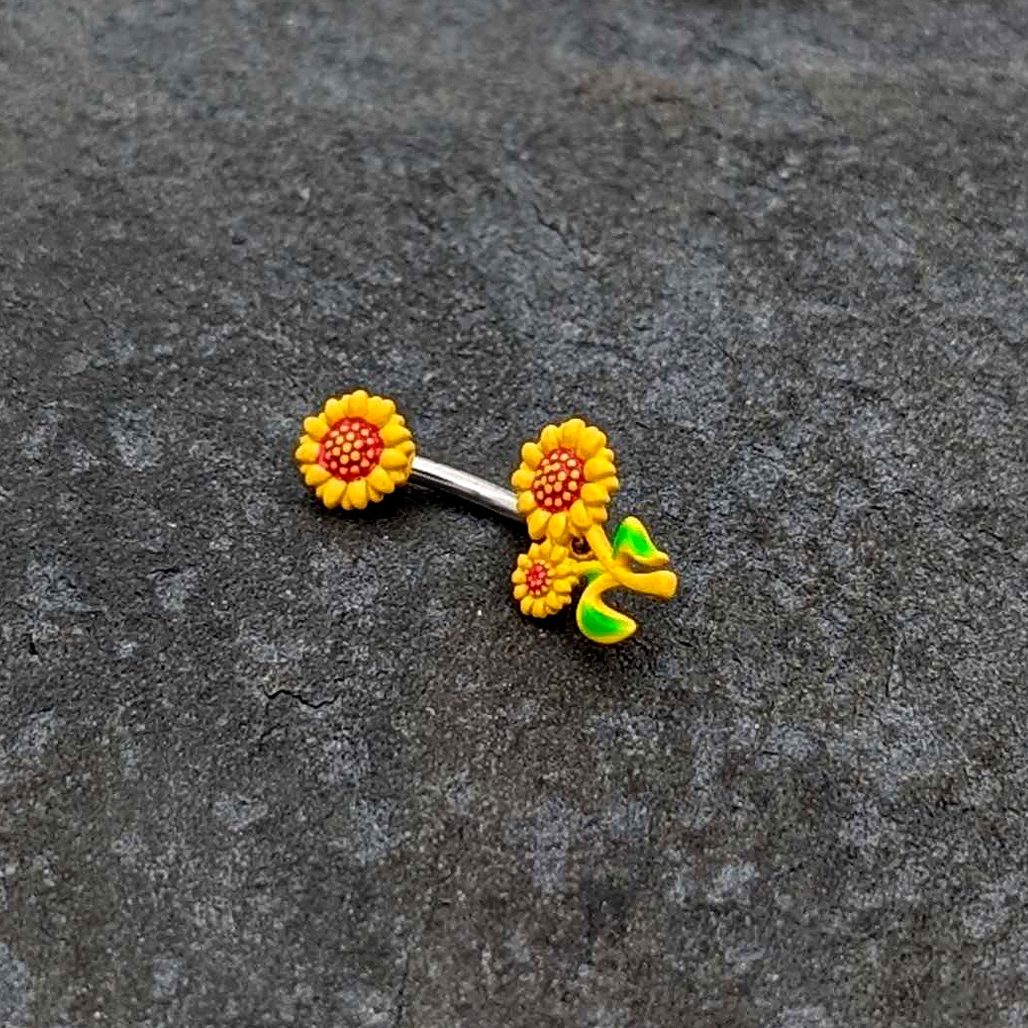 BodyCandy Happy Sunflower Trio Double Mount Belly Ring — side view