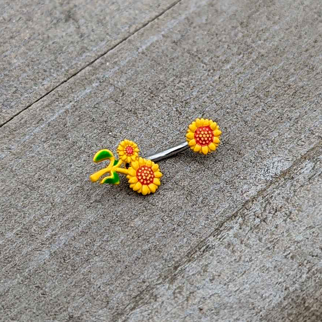 BodyCandy Happy Sunflower Trio Double Mount Belly Ring — back view