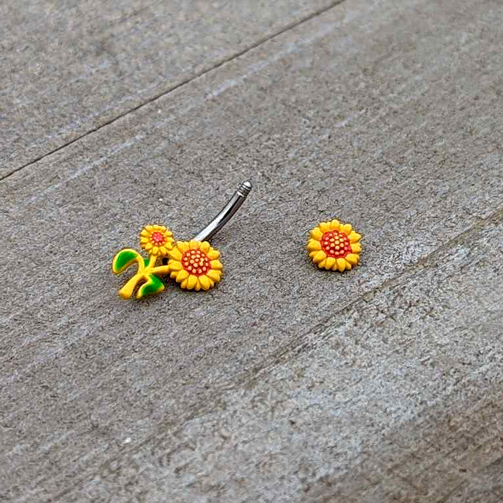 BodyCandy Happy Sunflower Trio Double Mount Belly Ring — alternative angle