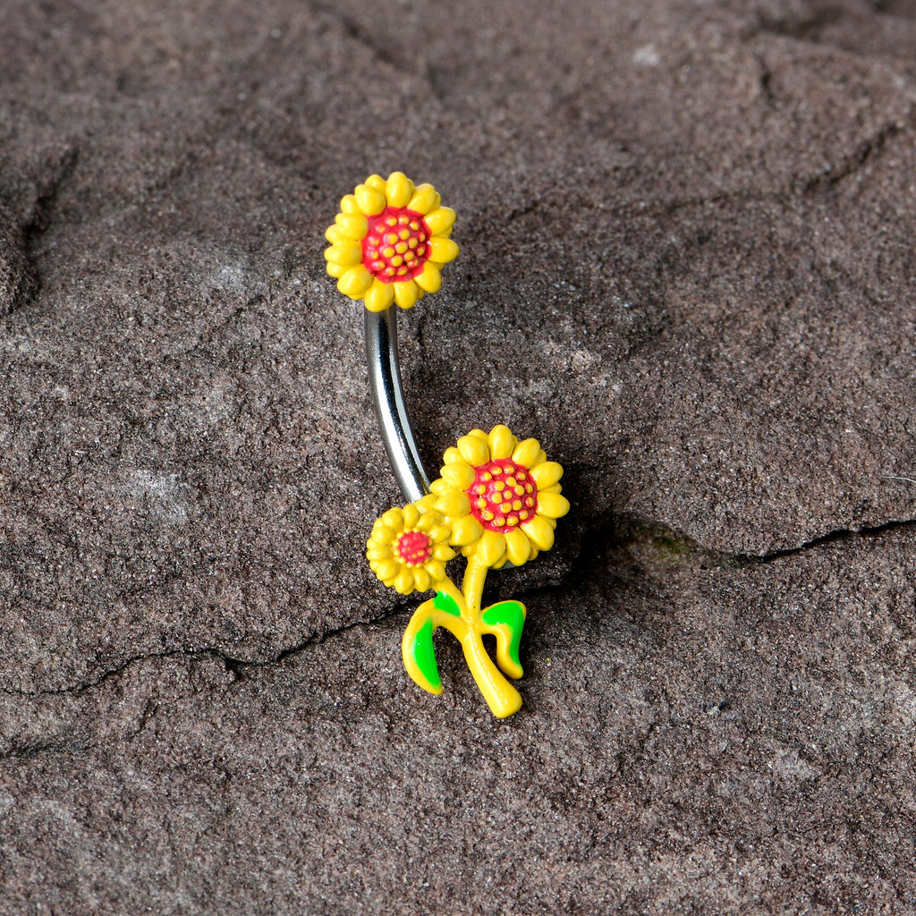 BodyCandy Happy Sunflower Trio Double Mount Belly Ring — in-use photo