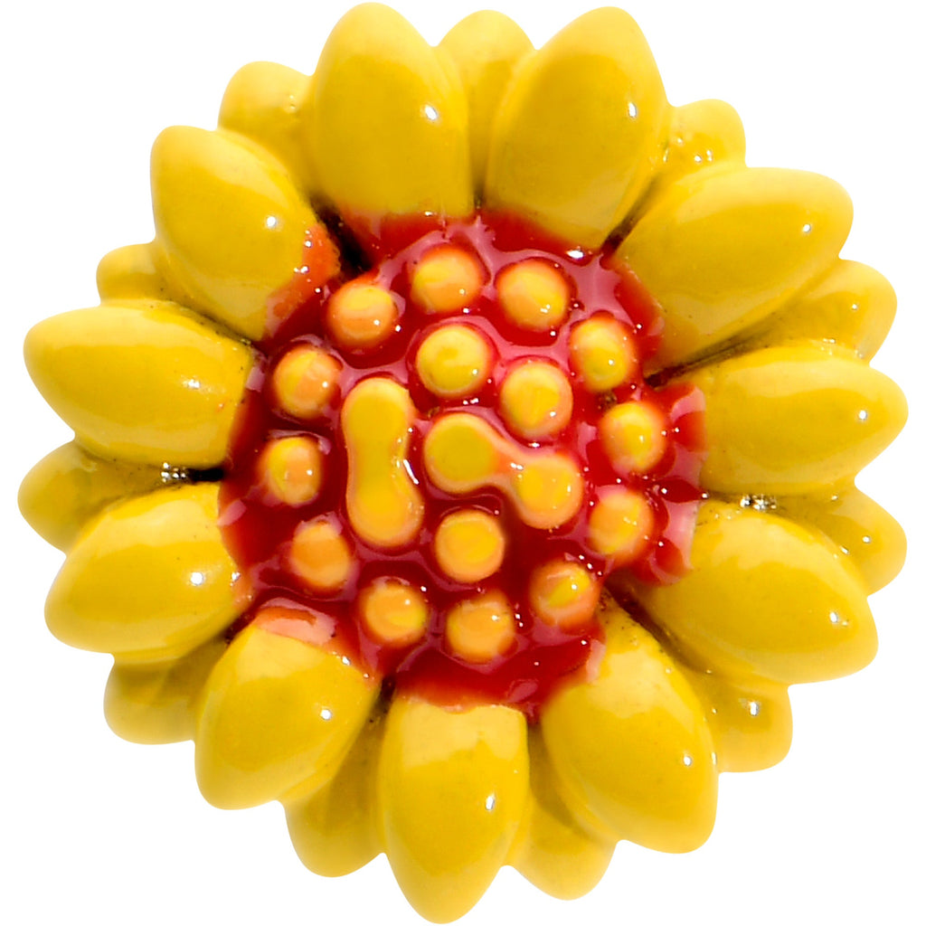 BodyCandy 16G 5/16 Happy Sunflower Yellow Labret Monroe Tragus — detail close-up