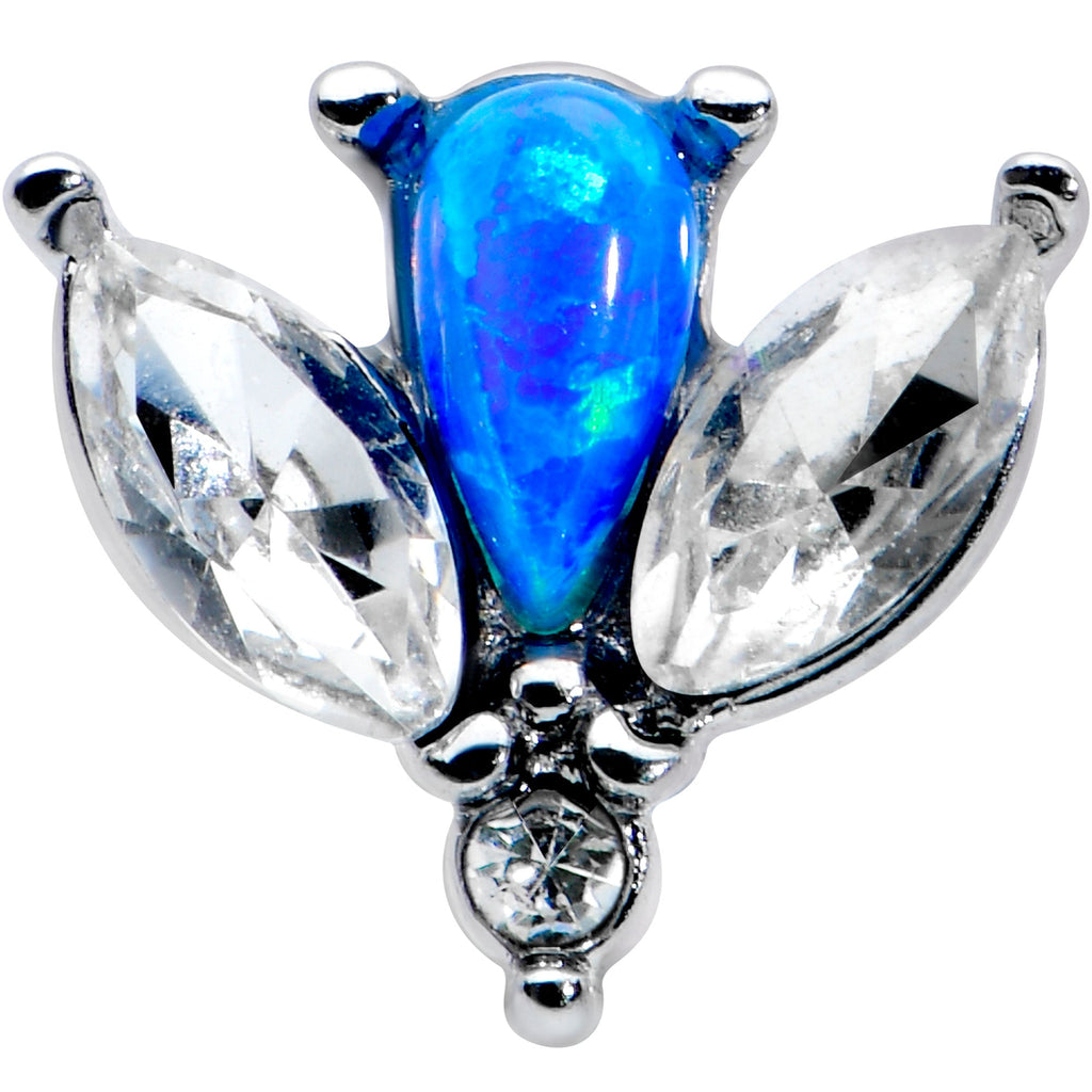 BodyCandy 16G 1/4 Blue Synthetic Opal Style Flower Cartilage Tragus Earring — detail close-up