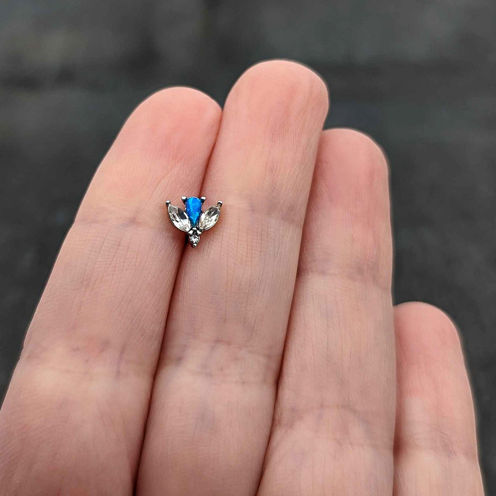 BodyCandy 16G 1/4 Blue Synthetic Opal Style Flower Cartilage Tragus Earring — size reference