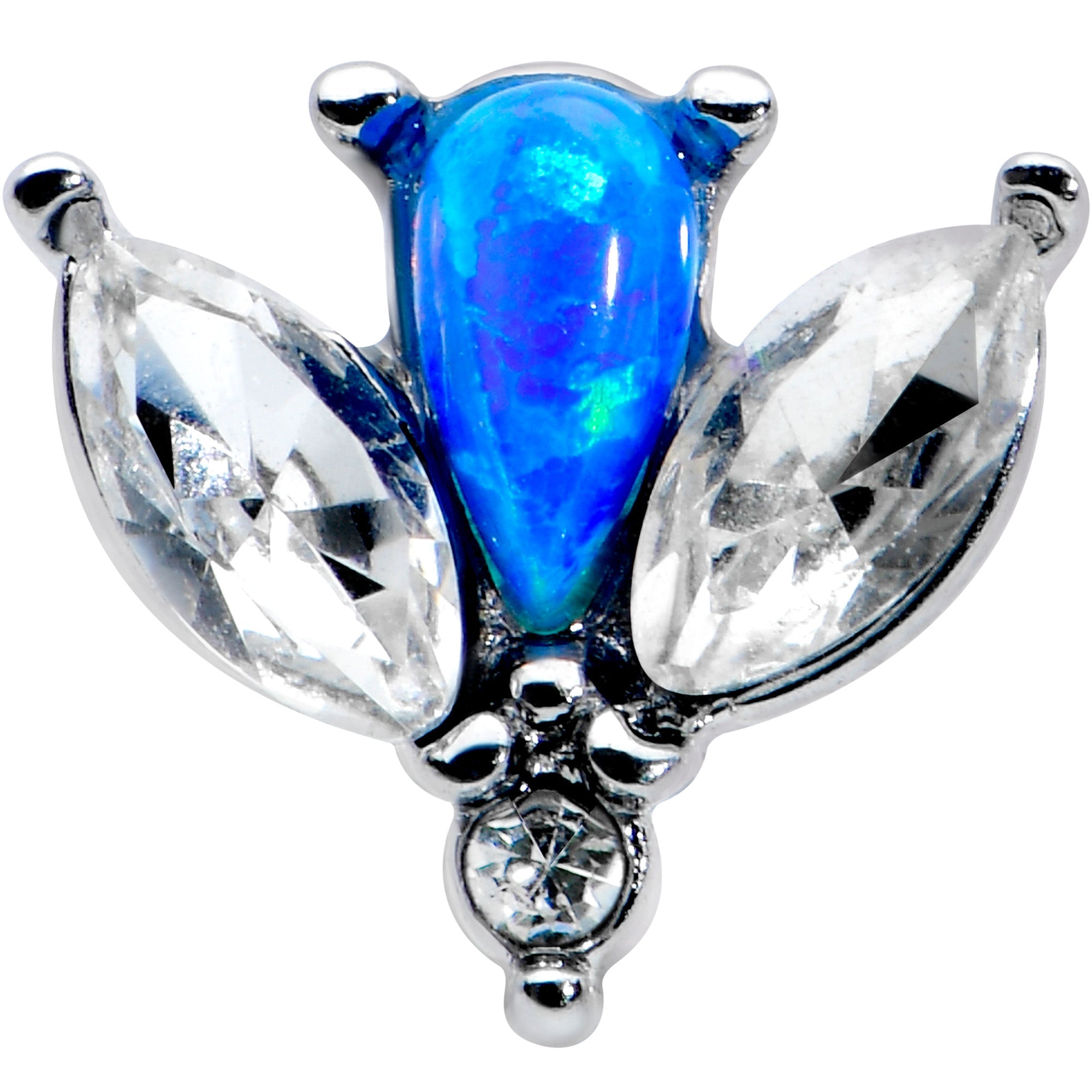 BodyCandy 16G 5/16 Blue Synthetic Opal Style Flower Labret Monroe Tragus — detail close-up
