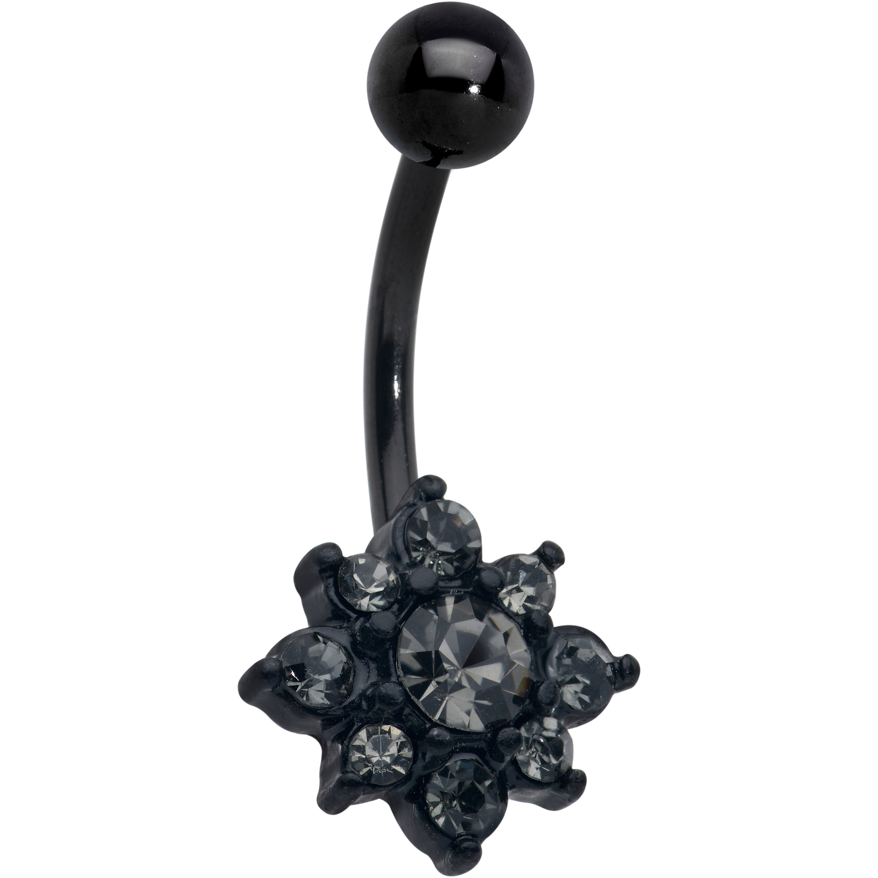 BodyCandy Clear Gem Black Evening Flower Belly Ring — main product shot