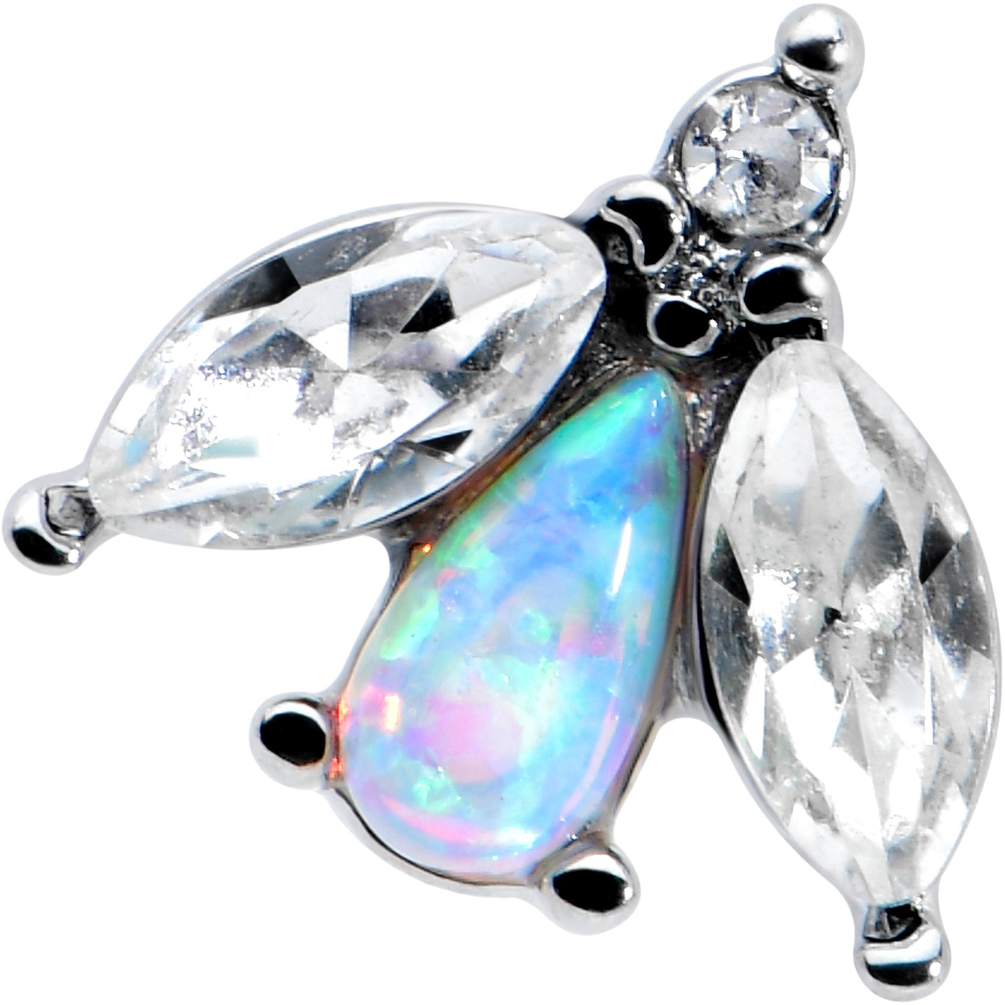 BodyCandy 16G 1/4 White Synthetic Opal Flower Cartilage Tragus Earring — detail close-up