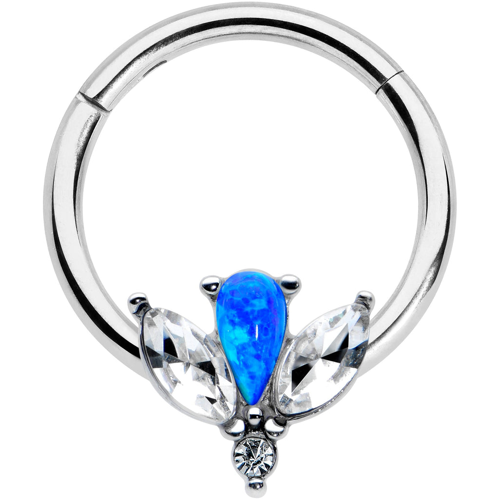 BodyCandy 16G 3/8 Blue Faux Opal Style Flower Hinged Segment Ring — main product shot