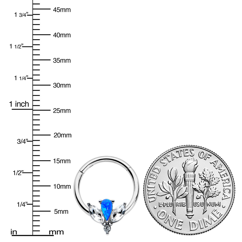 BodyCandy 16G 3/8 Blue Faux Opal Style Flower Hinged Segment Ring — lifestyle context