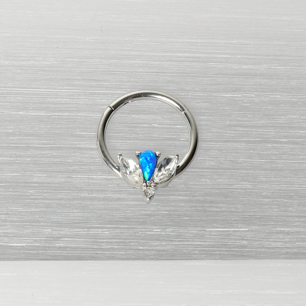 BodyCandy 16G 3/8 Blue Faux Opal Style Flower Hinged Segment Ring — back view