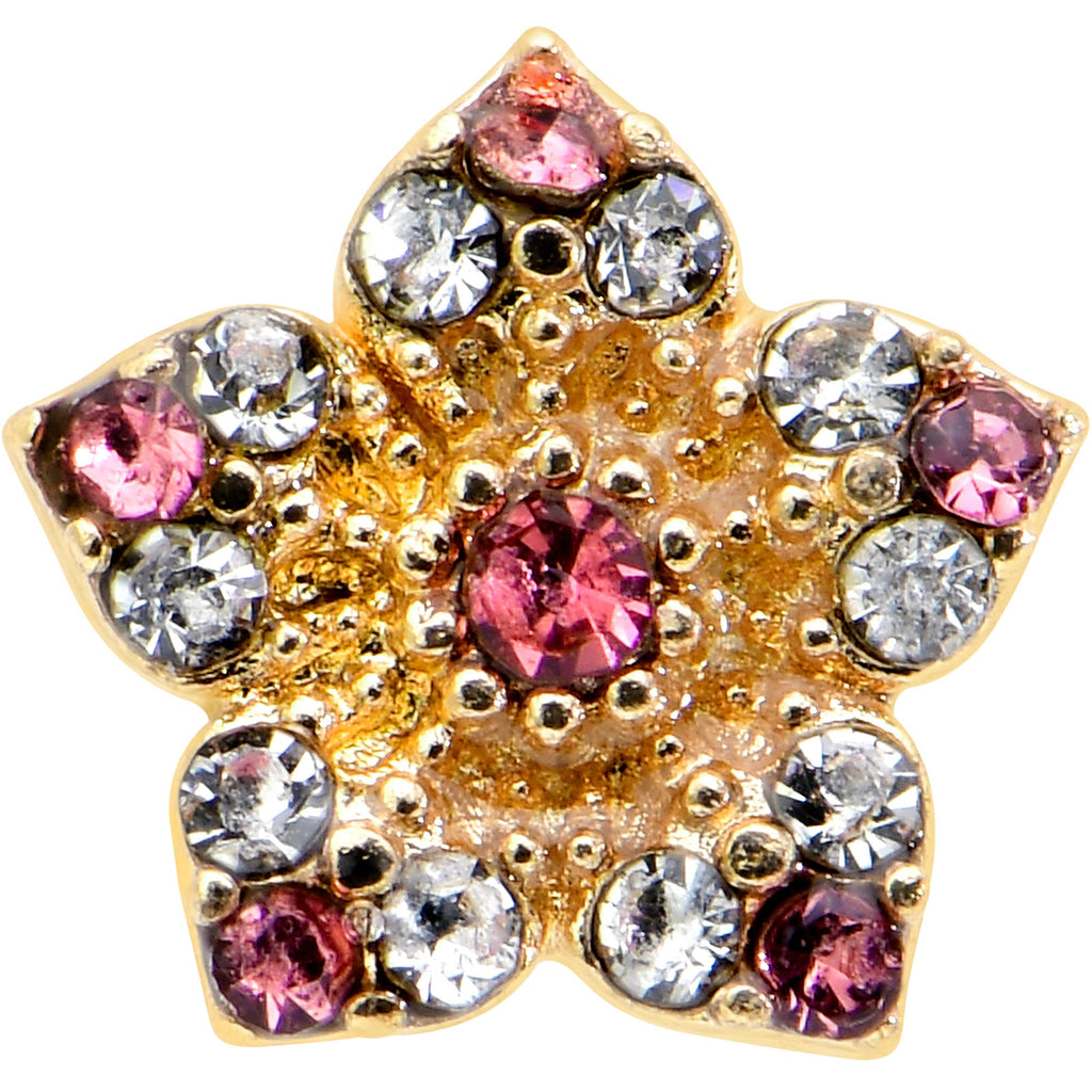 BodyCandy 16G 1/4 Pink Clear Gem Gold Tone Texture Star Cartilage Earring — detail close-up