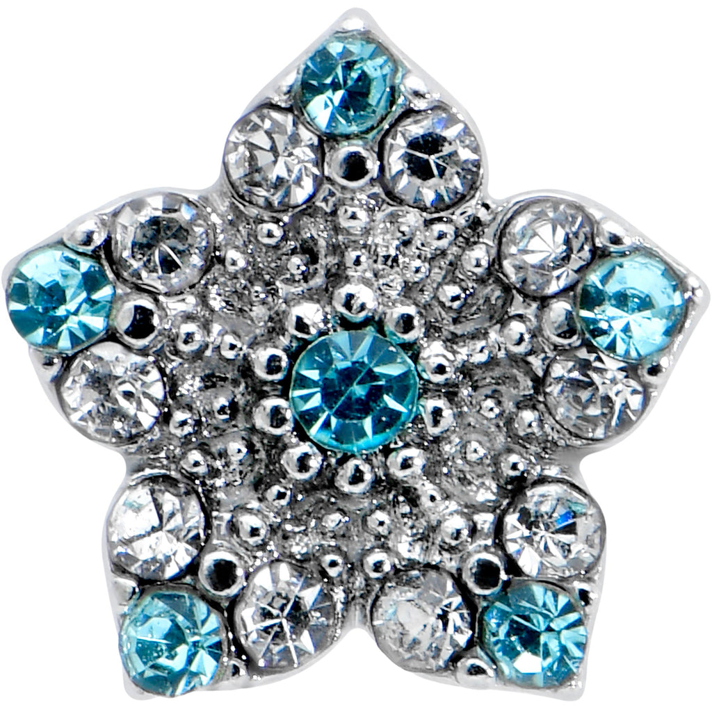 BodyCandy 16G 1/4 Blue Clear Gem Opulent Flower Cartilage Tragus Earring — detail close-up