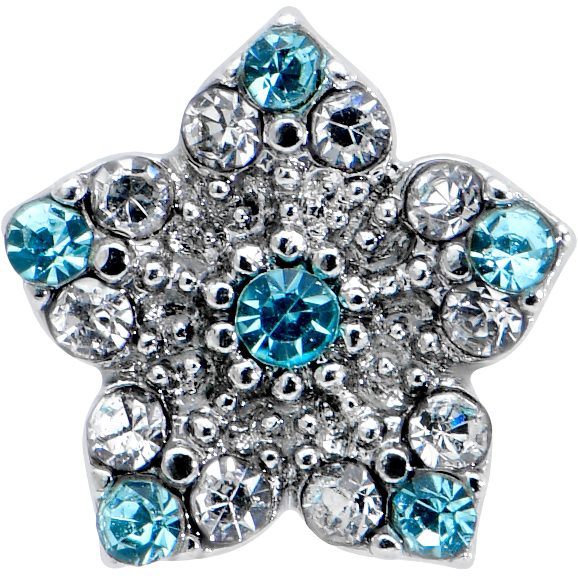 BodyCandy 16G 1/4 Blue Clear Gem Opulent Flower Cartilage Tragus Earring — detail close-up