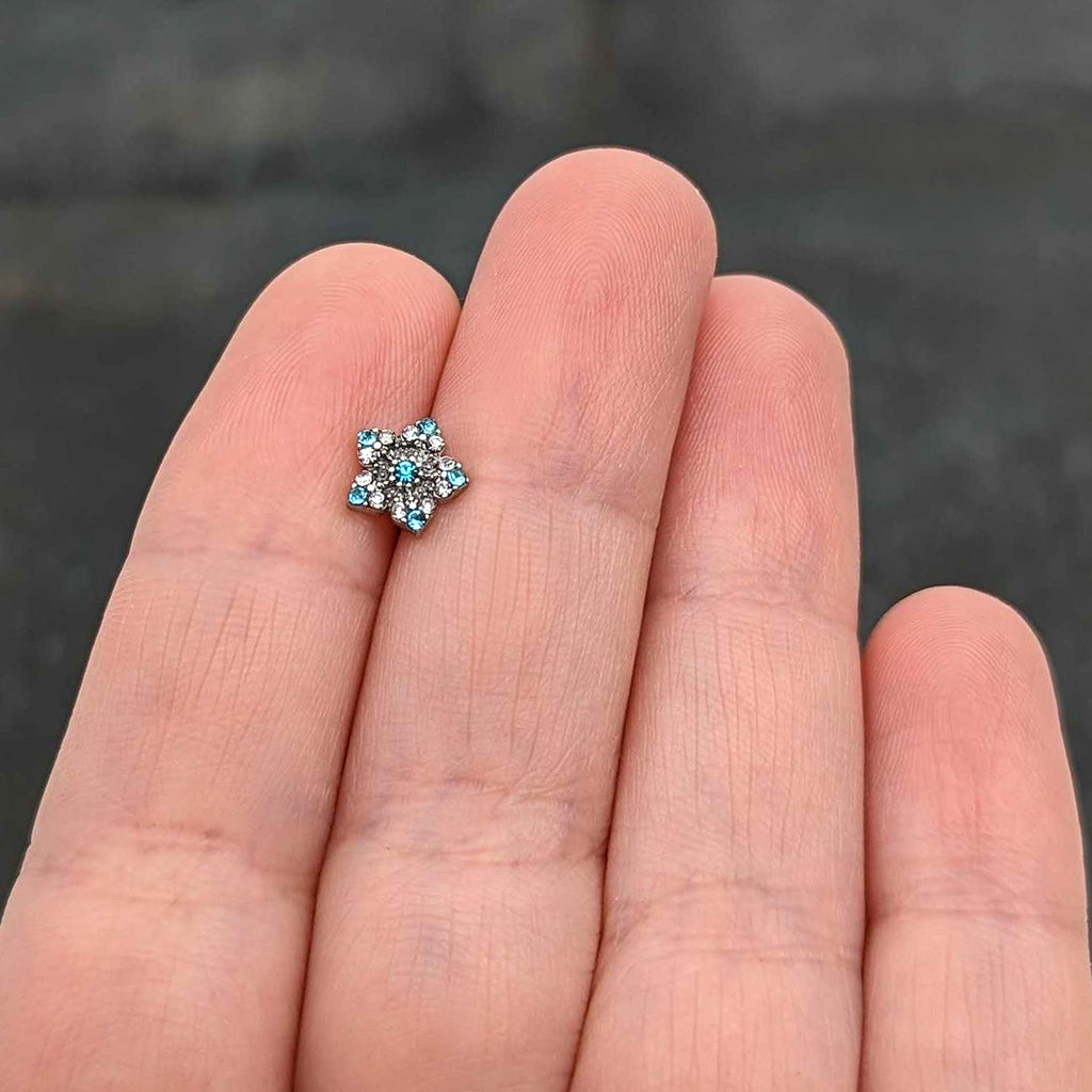 BodyCandy 16G 5/16 Clear Blue Gem Opulent Flower Labret Monroe Tragus — size reference