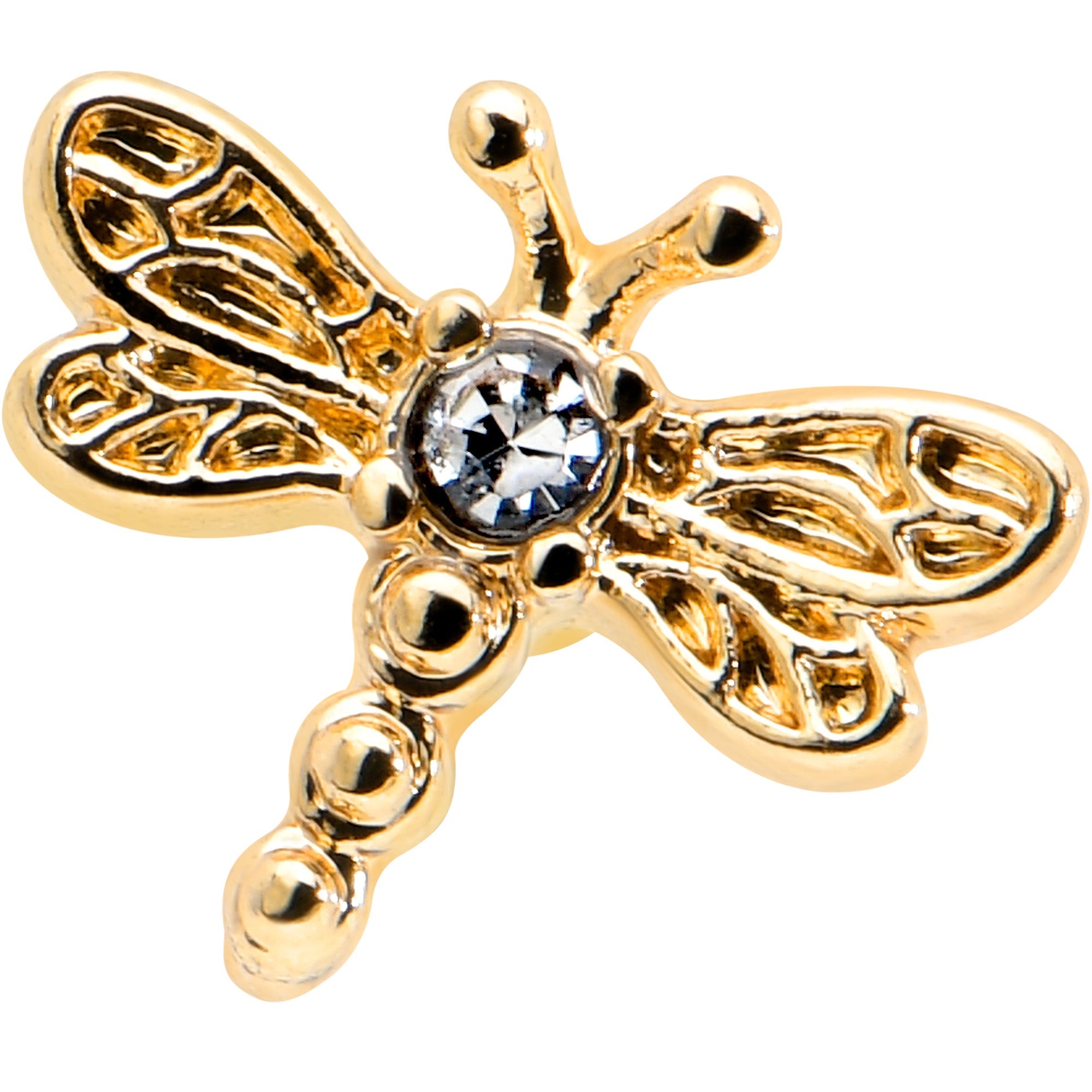BodyCandy 16G 1/4 Clear Gem Gold Tone Flying Dragonfly Cartilage Earring — detail close-up
