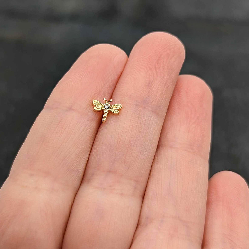 BodyCandy 16G 5/16 Clear Gem Gold Hue Flying Dragonfly Labret Monroe Tragus — size reference