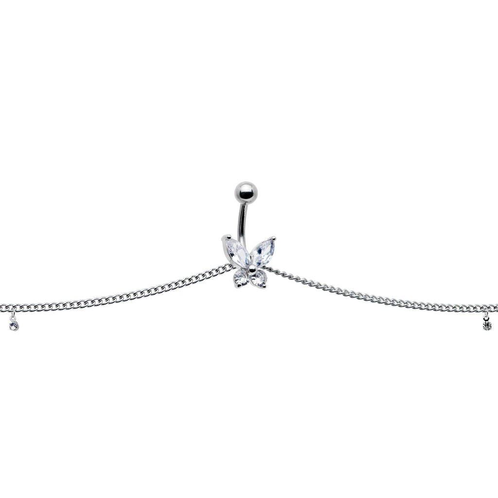 BodyCandy Clear Gem Rococo Butterfly Dangle Belly Ring Belly Chain — main product shot