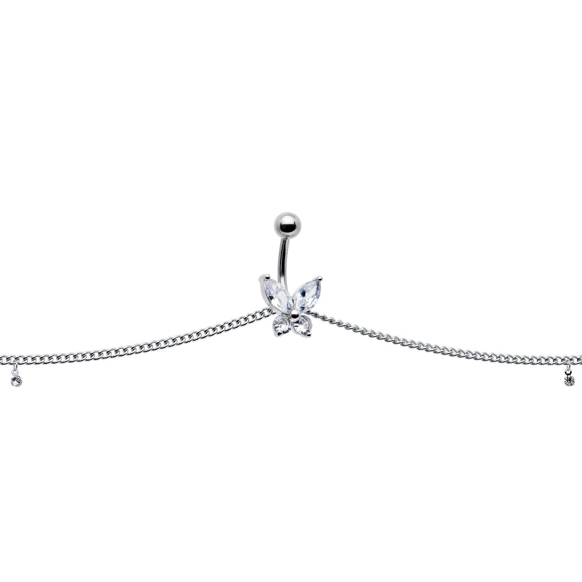 BodyCandy Clear Gem Rococo Butterfly Dangle Belly Ring Belly Chain — main product shot