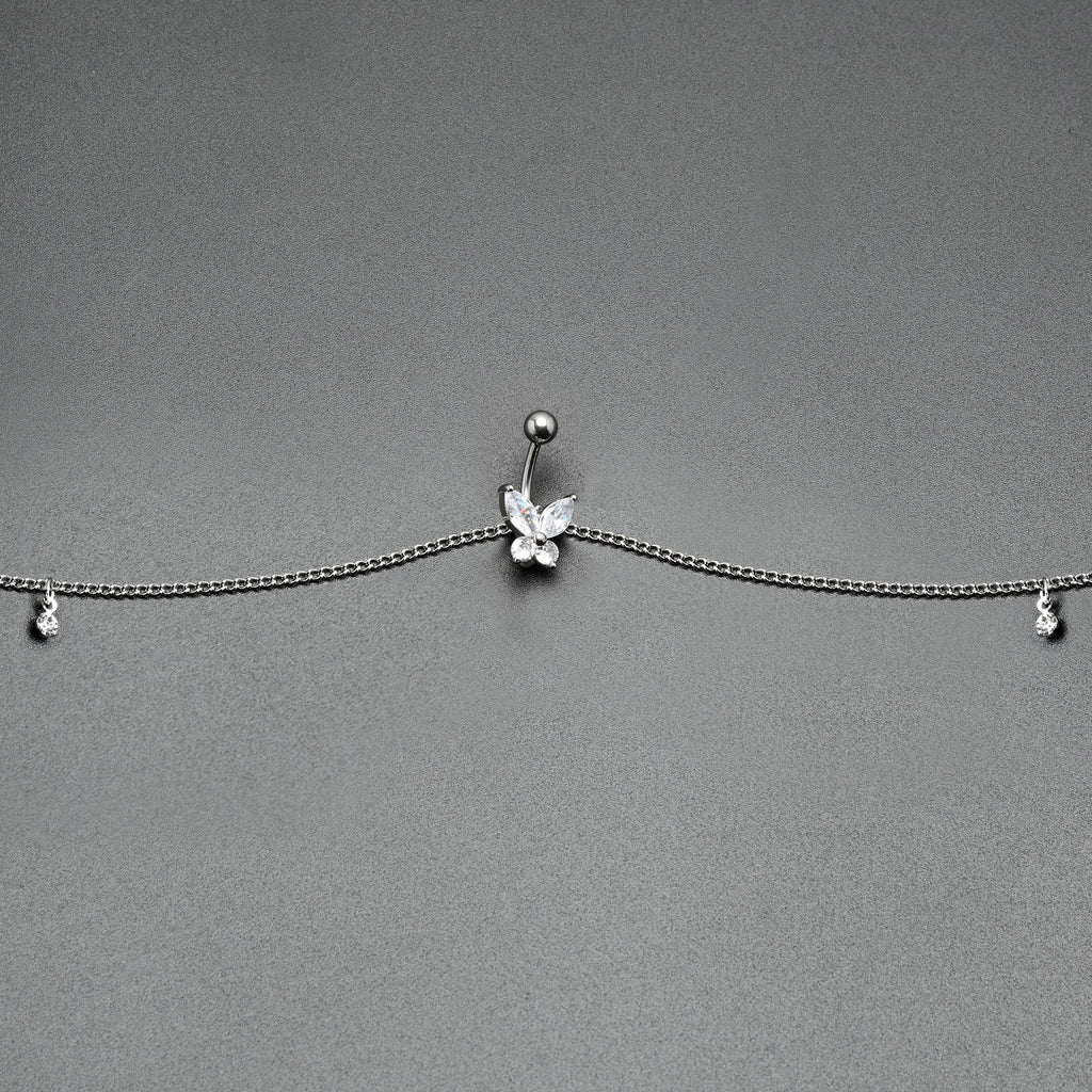 BodyCandy Clear Gem Rococo Butterfly Dangle Belly Ring Belly Chain — back view