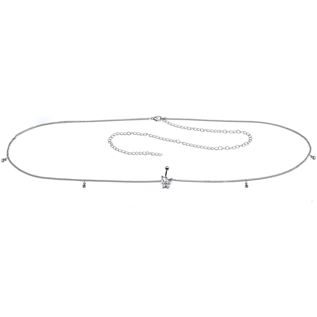 BodyCandy Clear Gem Rococo Butterfly Dangle Belly Ring Belly Chain — alternative angle