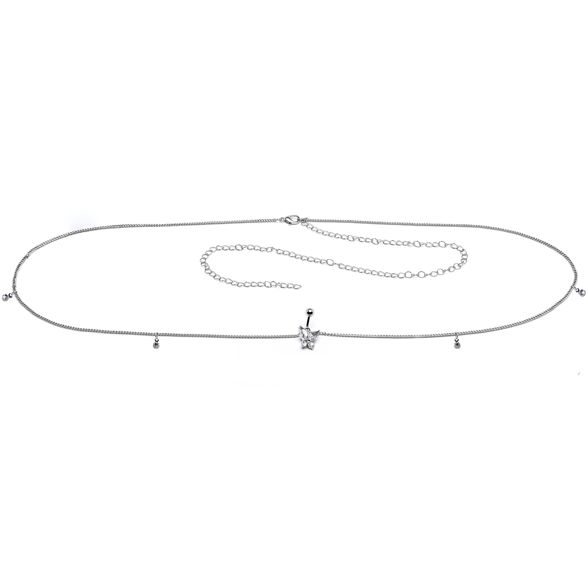 BodyCandy Clear Gem Rococo Butterfly Dangle Belly Ring Belly Chain — alternative angle