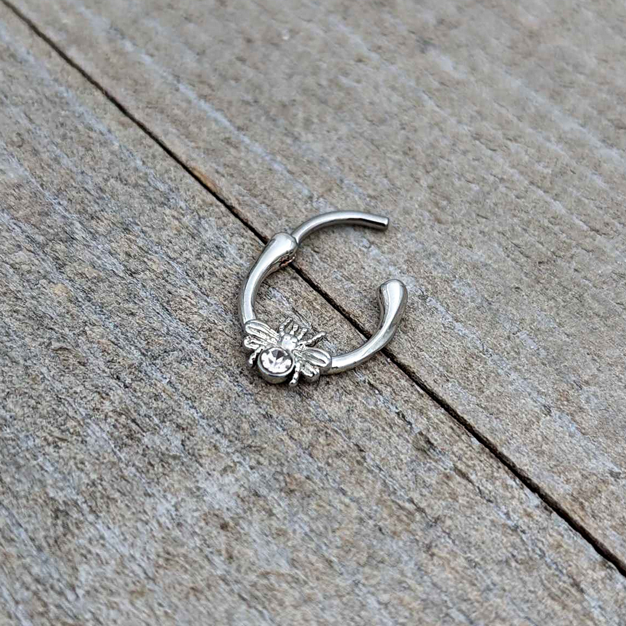 BodyCandy 16G 5/16 Clear Gem Ultra Fly Cartilage Clicker — in-use photo