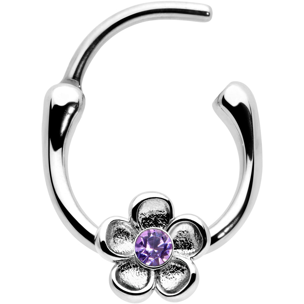 BodyCandy 16G 5/16 Purple Gem Sweetheart Flower Cartilage Clicker — detail close-up