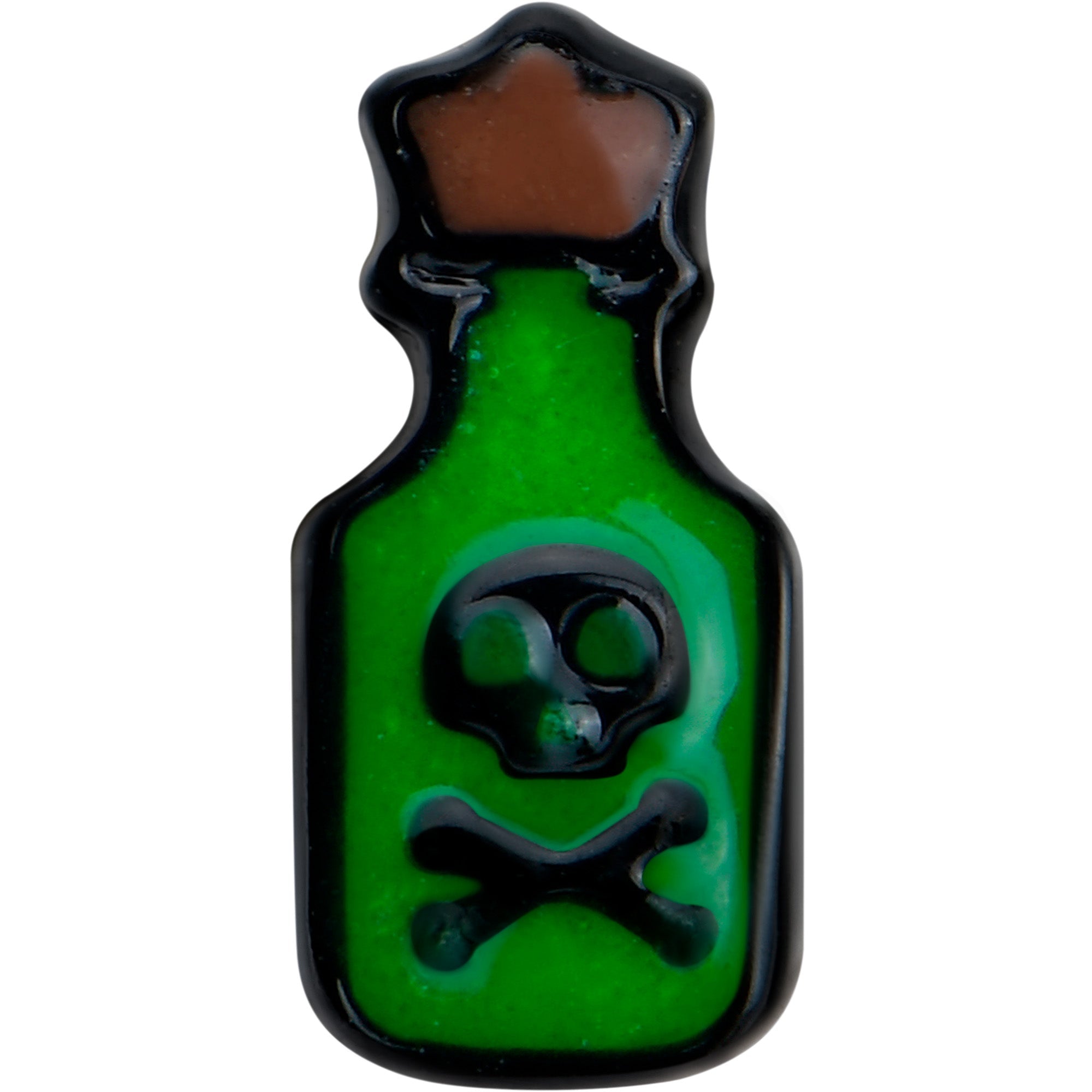 BodyCandy 16G 1/4 Poison Green Bottle Glow in the Dark Cartilage Earring — detail close-up