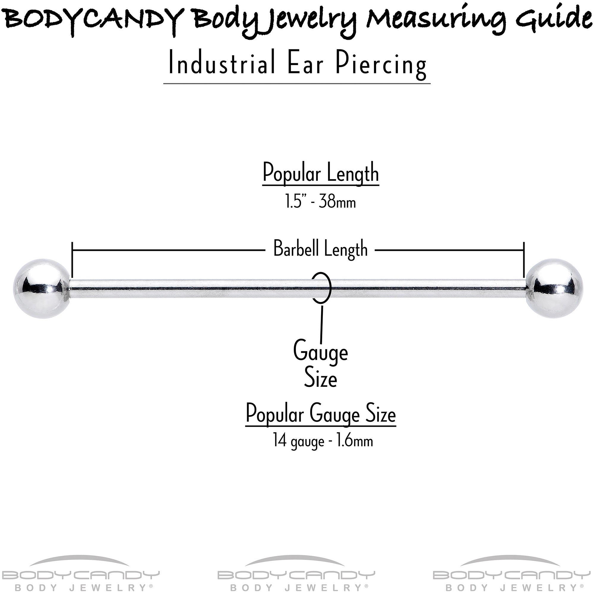 BodyCandy 14G Halloween White Ghost Glow in the Dark Industrial Barbell 38mm — size reference