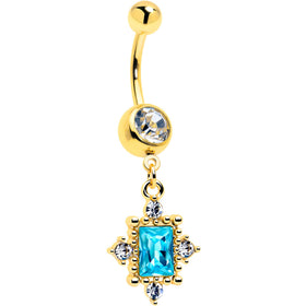 Blue Clear Gem Gold Tone Regal Seal Dangle Belly Ring