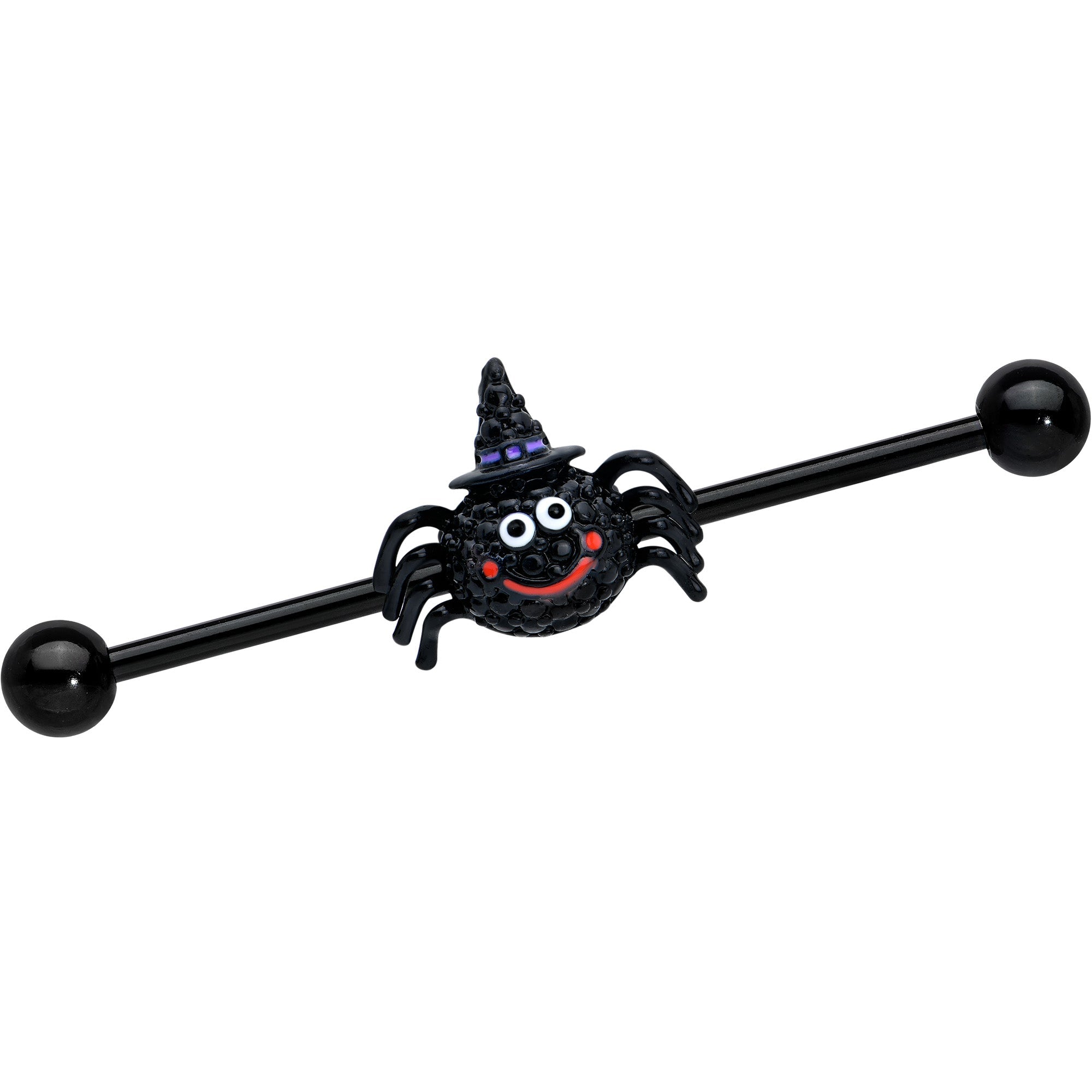BodyCandy 14G Black Halloween Smiling Witch Spider Industrial Barbell 38mm — main product shot
