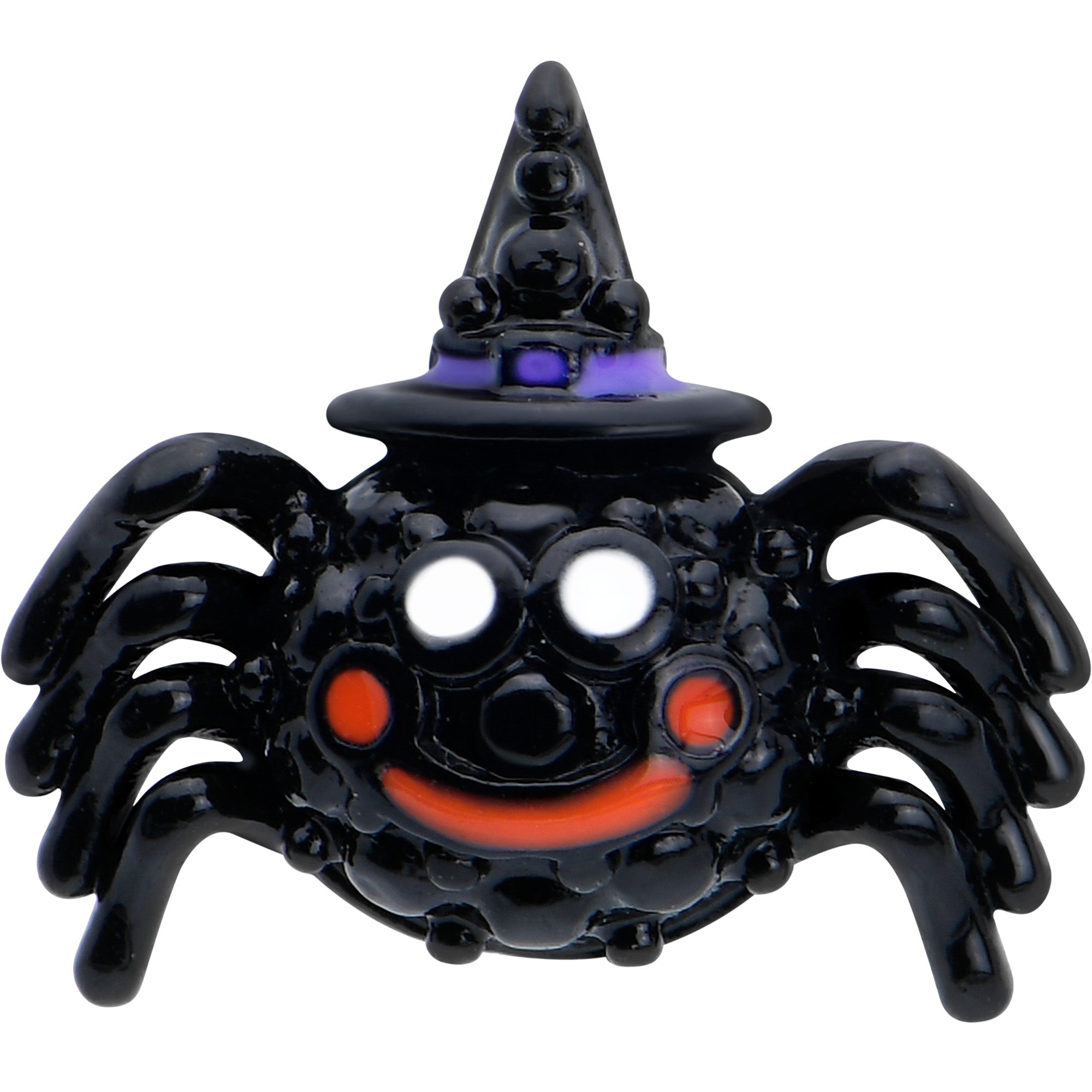 BodyCandy 16G 5/16 Black Halloween Witch Smiling Spider Labret Monroe Tragus — detail close-up