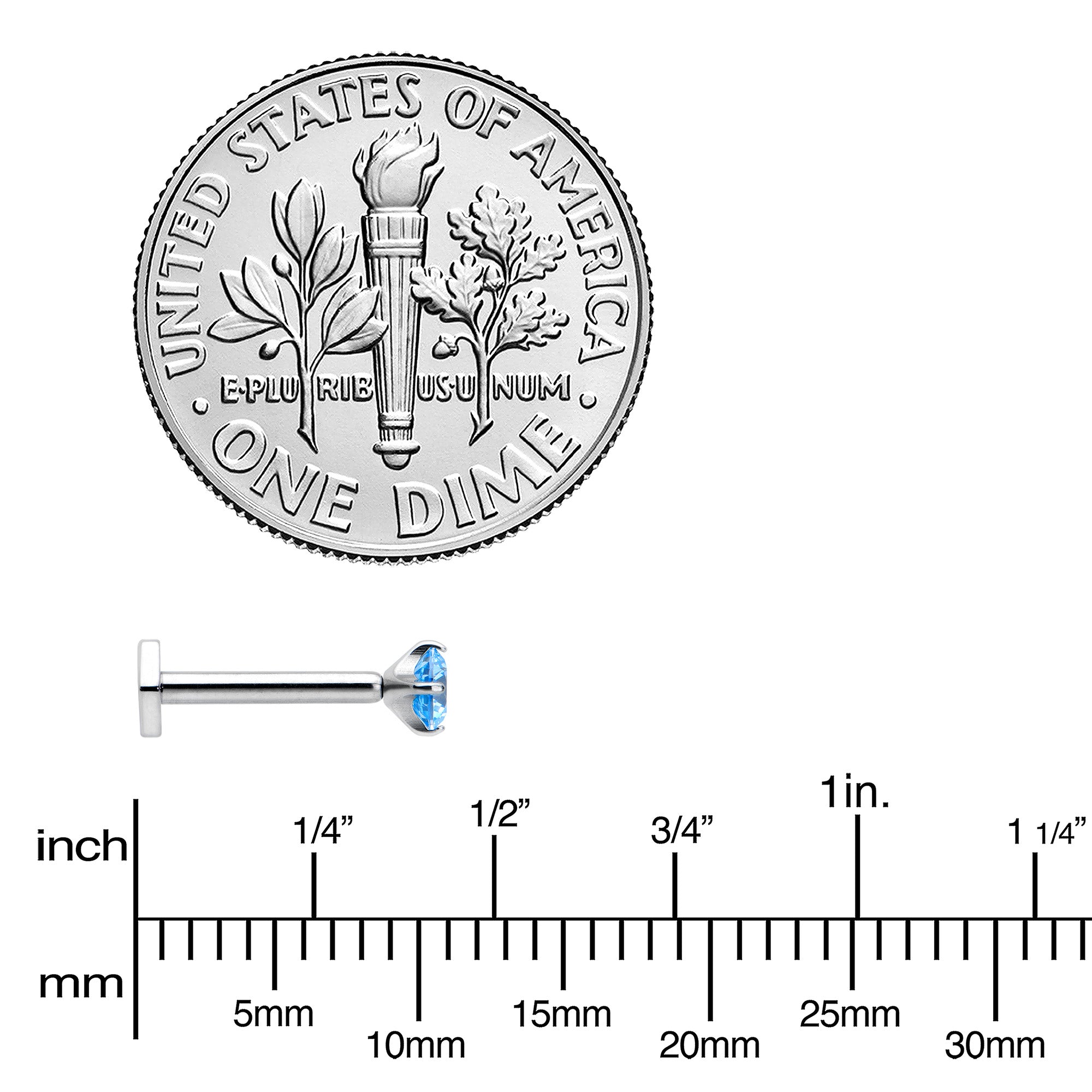 BodyCandy 16G 5/16 Blue CZ Gem ASTM F-136 Implant Grade Titanium Hex End Labret Tragus — side view