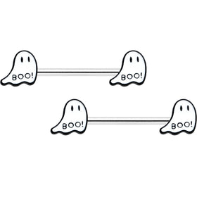14G 9/16 Halloween Ghost Glow in the Dark Barbell Nipple Ring Set