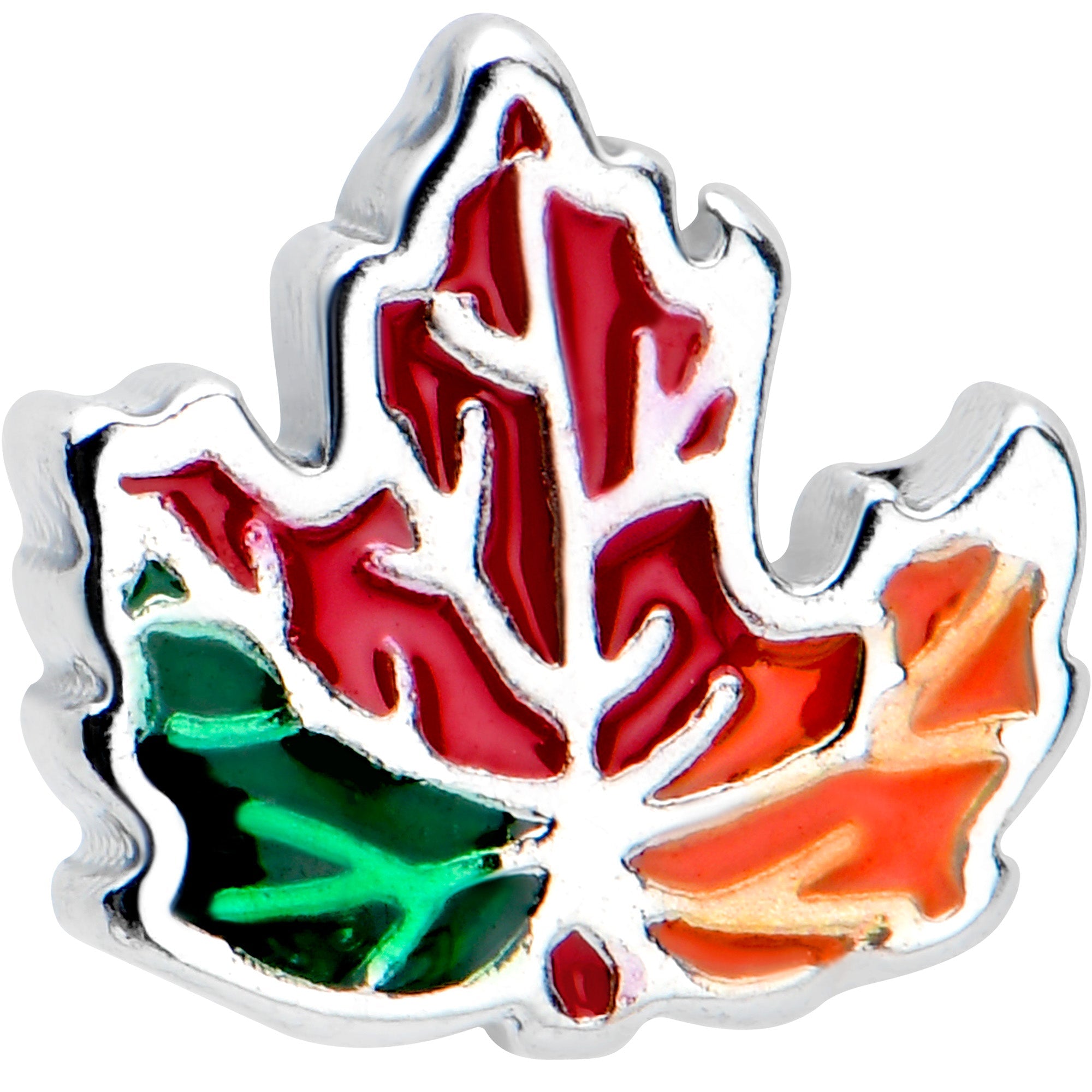 BodyCandy 16G 5/16 Autumn Tricolor Maple Leaf Cartilage Tragus Earring — detail close-up