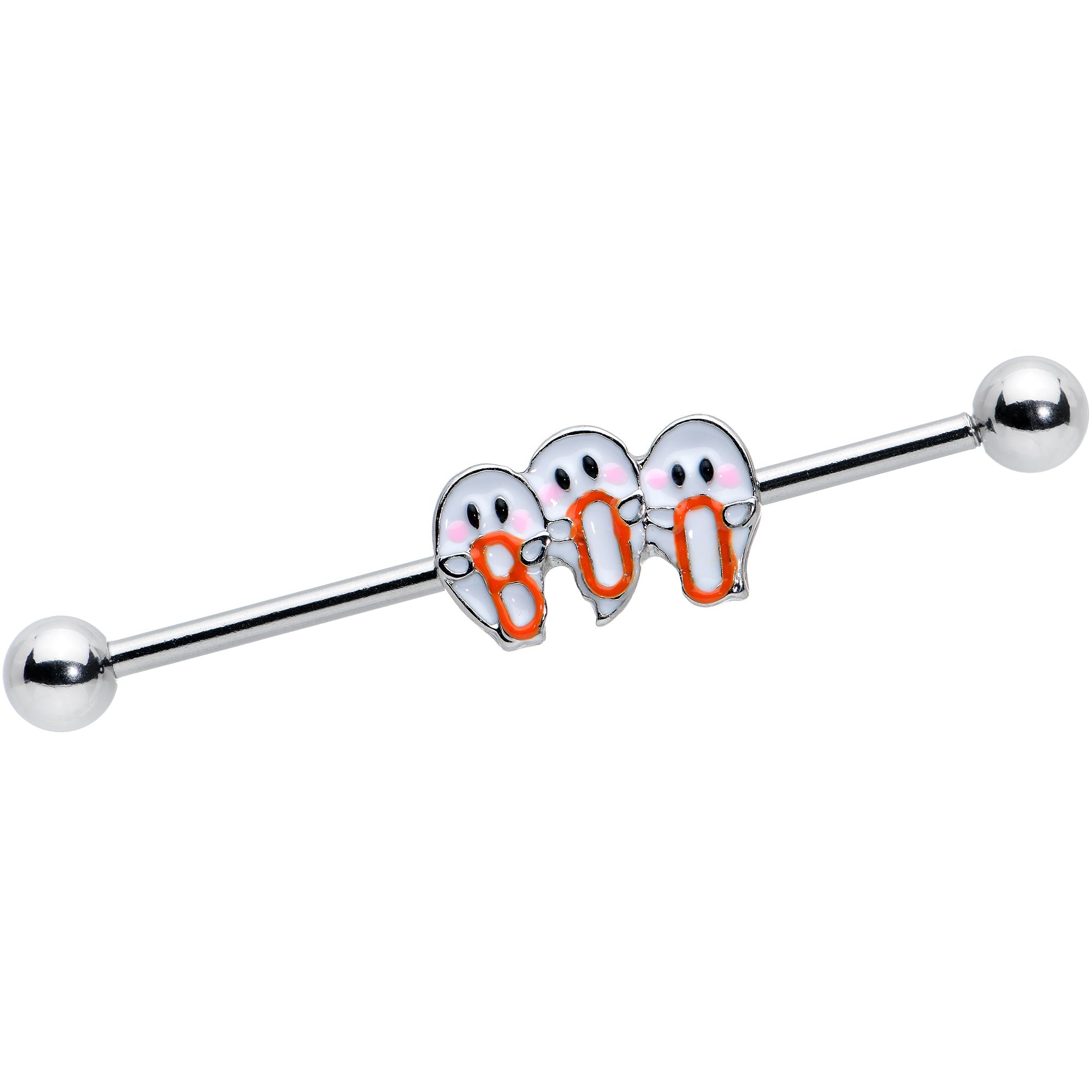BodyCandy 14G Retro Halloween Boo Ghost Trio Industrial Barbell 38mm — main product shot