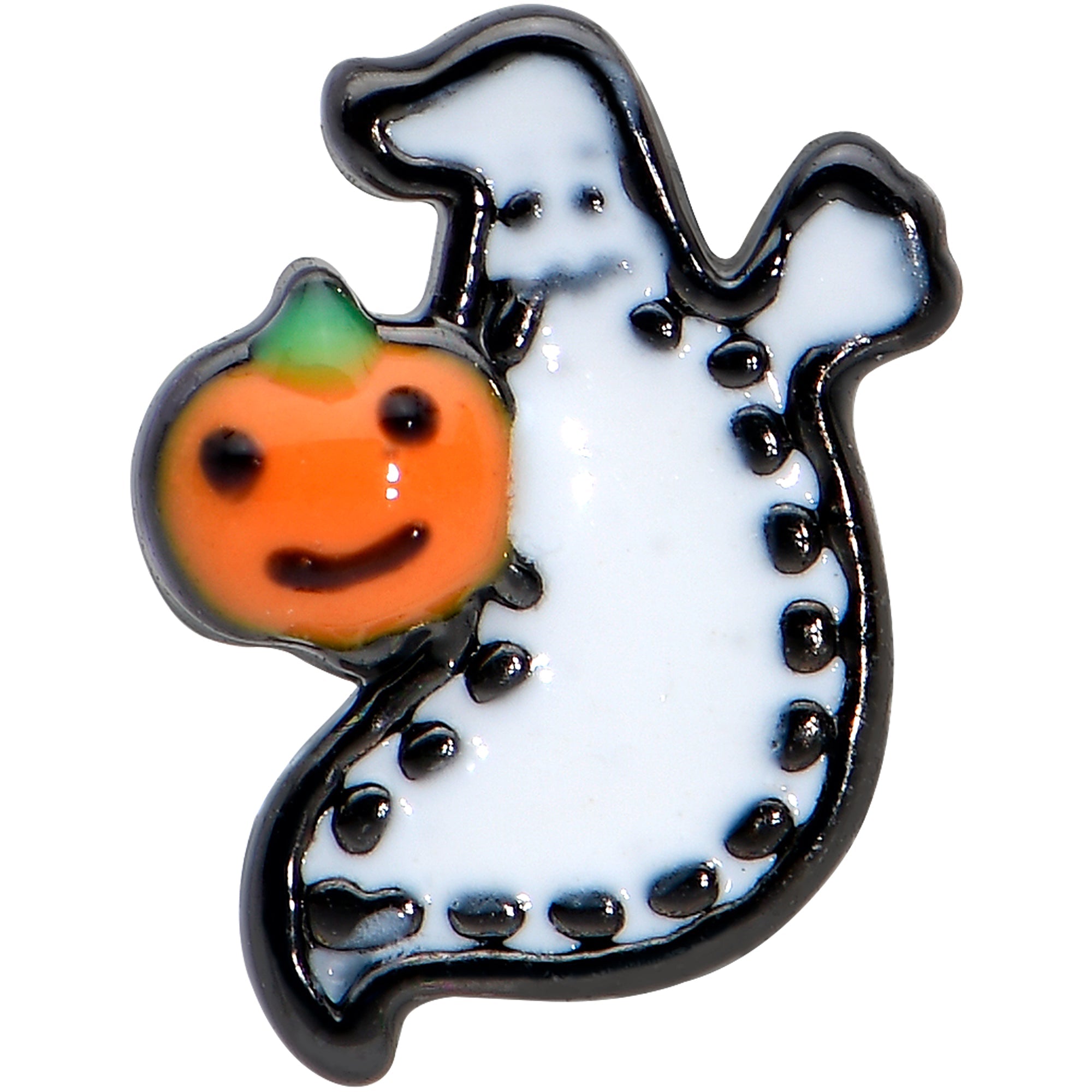 BodyCandy 16G 5/16 Black Halloween Pumpkin Ghost Labret Monroe Tragus — detail close-up