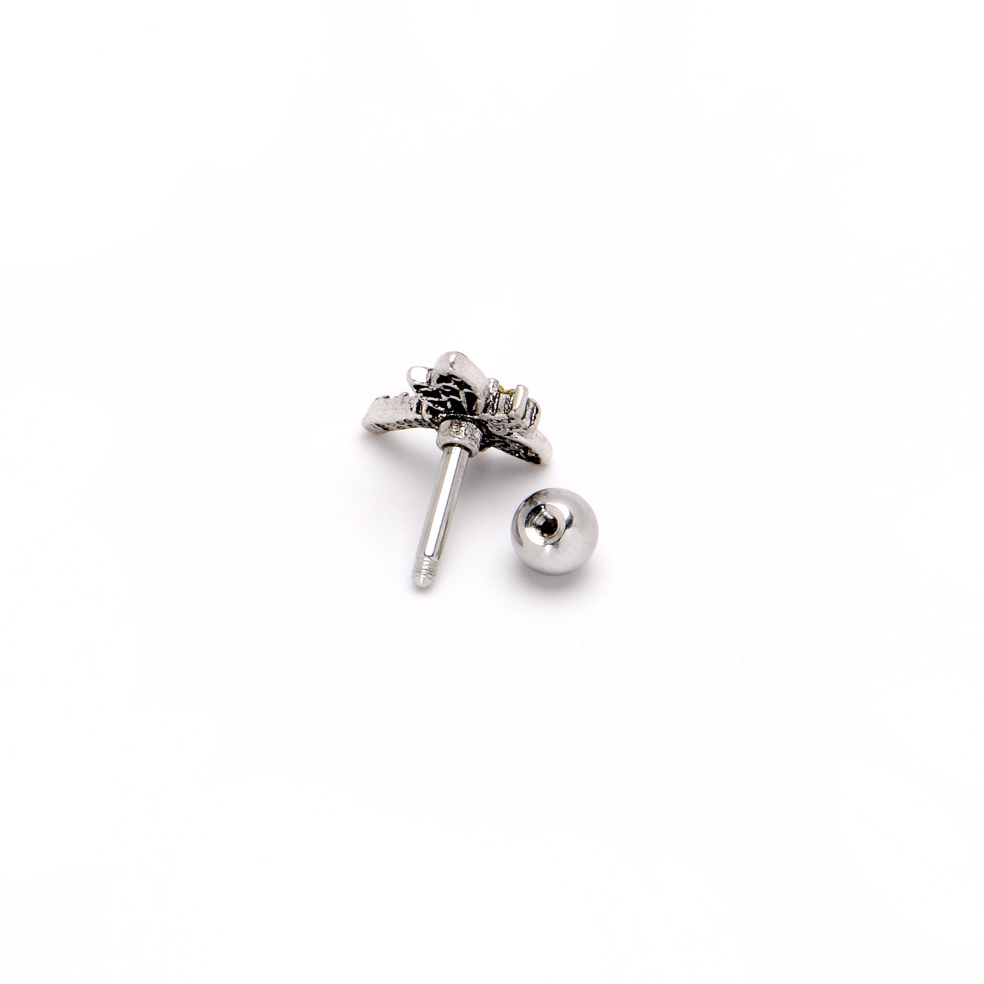 BodyCandy 16G 1/4 Yellow Purple Gem Dragonfly Cartilage Tragus Earring — in-use photo